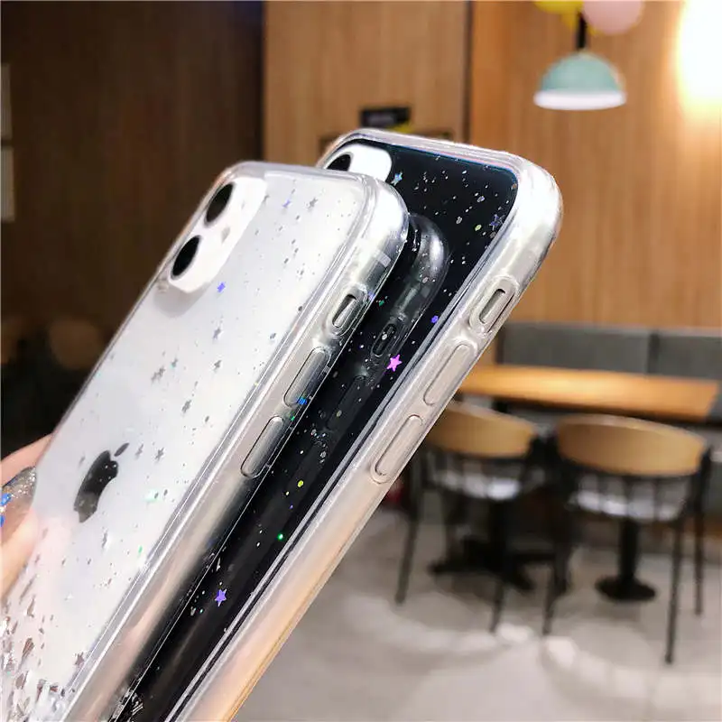 Роскошный Блестящий Мягкий чехол из ТПУ для телефона iPhone 12 mini 11 Pro Max с блестками