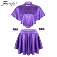 women adults halloween party carnival circus cosplay costume shiny satin cape with skirt and wristbands fancy dress up set