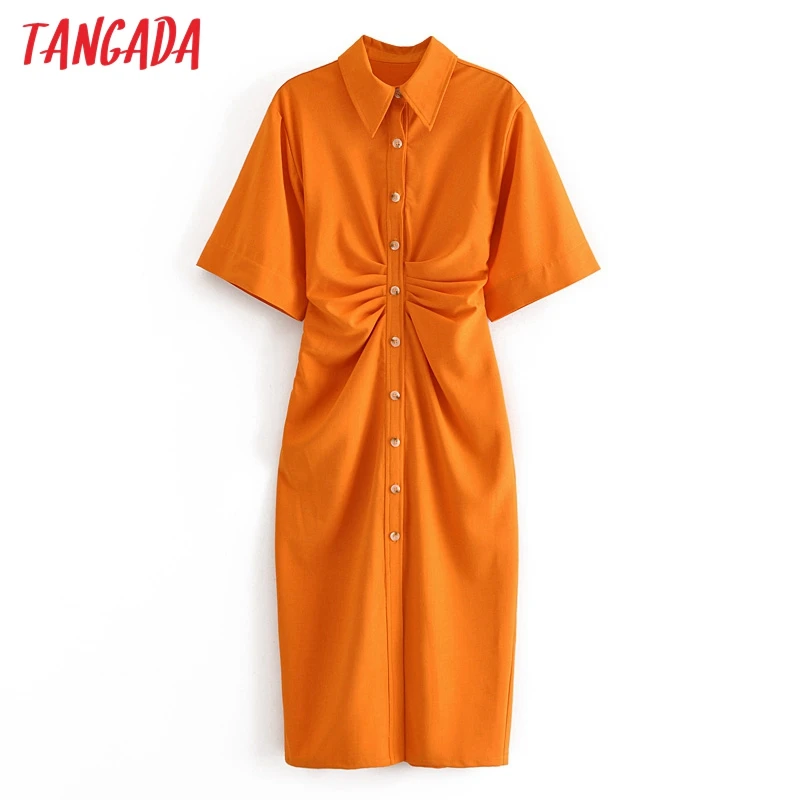 Платье туника Tangada 3H906 женское с коротким рукавом модная однотонная оранжевая