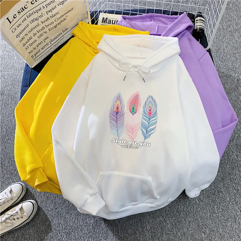 

Oversize Hoodies Women'S Hooded Sweatshirt Peacock Feather Print Hoodie Sweet Young Harajuku Plus Size Hoodies Female Clothing