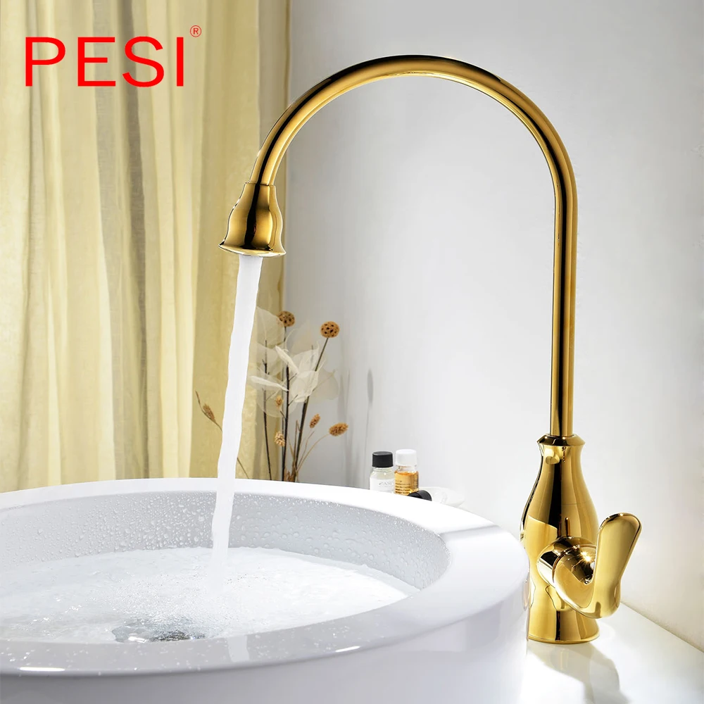 Акция простой стиль 100% медный золотой кухонный кран латунь встраиваемый в