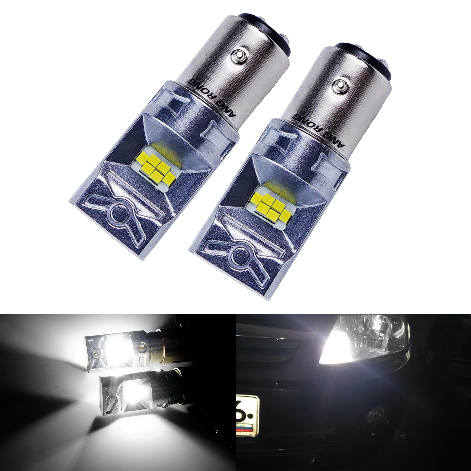 

ANGRONG 2x P21/5W 380 1157 BAY15d LED 10W Car Reverse Brake Stop Tail Light Bulbs White