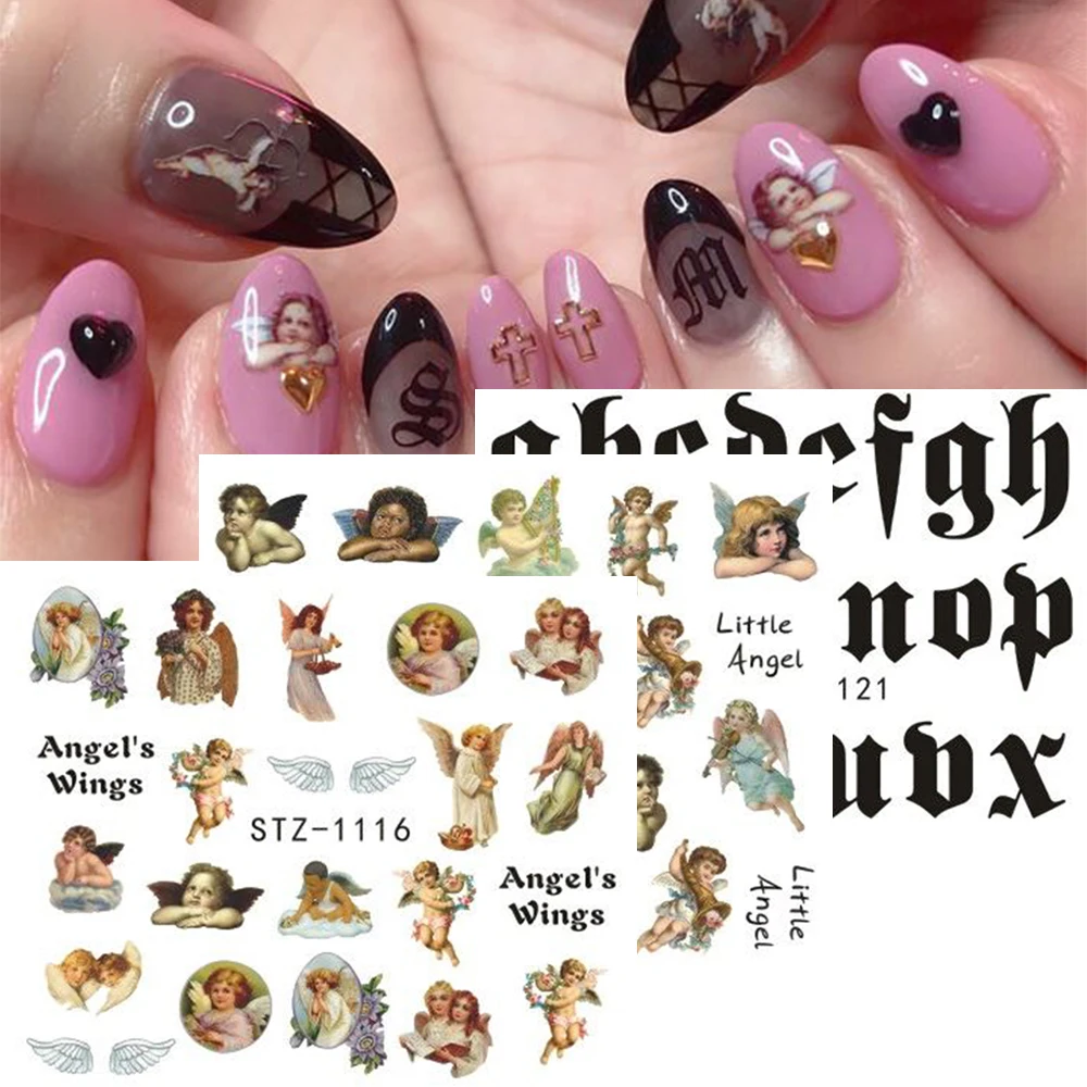 

1pcs Angels Stickers For Nails Rose Letters Design Water Transfer Decals Nail Decor Cherub Sliders For Manicure GLSTZ1114-1121