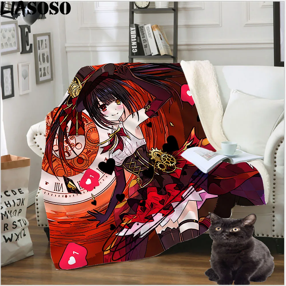 

Date A Live Tokisaki Kurumi Blanket Flannel Winter Anime Style Portable Luxury Warm Throw Blankets for Bed Couch Bedding Throws