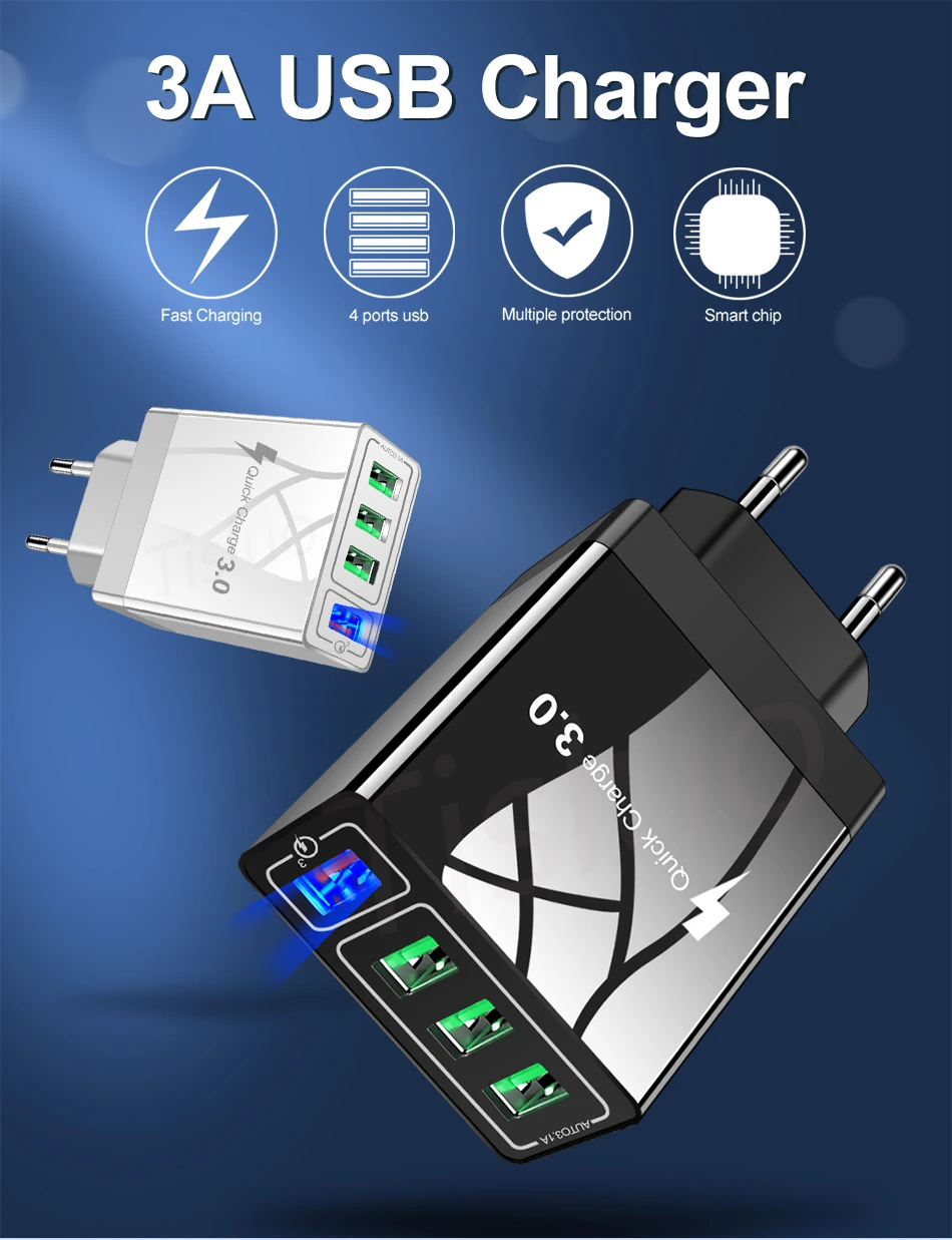 Зарядное устройство USB Quick Charge 3,0 для iPhone 11 7 samsung A50 s8 Xiaomi Huaiwei P20 QC 3,0 быстрое зарядное устройство 4 порта настенный Разъем EU US разъем-адаптер