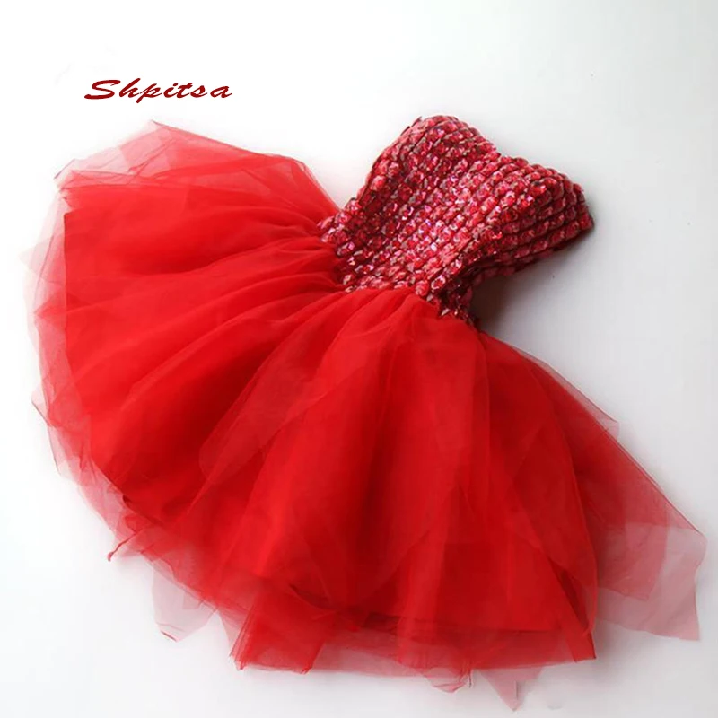 Красное роскошное короткое платье для выпускного вечера, мини-платье с кристаллами, плюс размер, 8-го класса, коктейльное полуофициальное платье для выпускного вечера