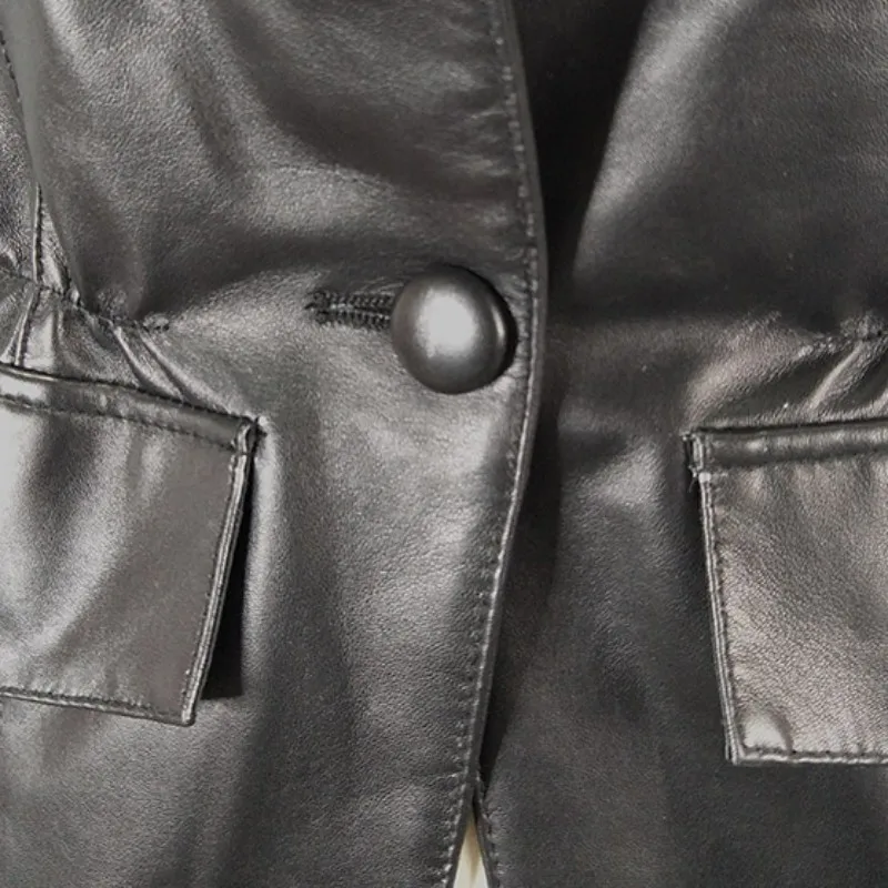 

Leather Designer 100% Real Vest Women Fashion Sheepskin Short Waistcoat Top Quality Single Button Slim Office Sleeveless Jacket