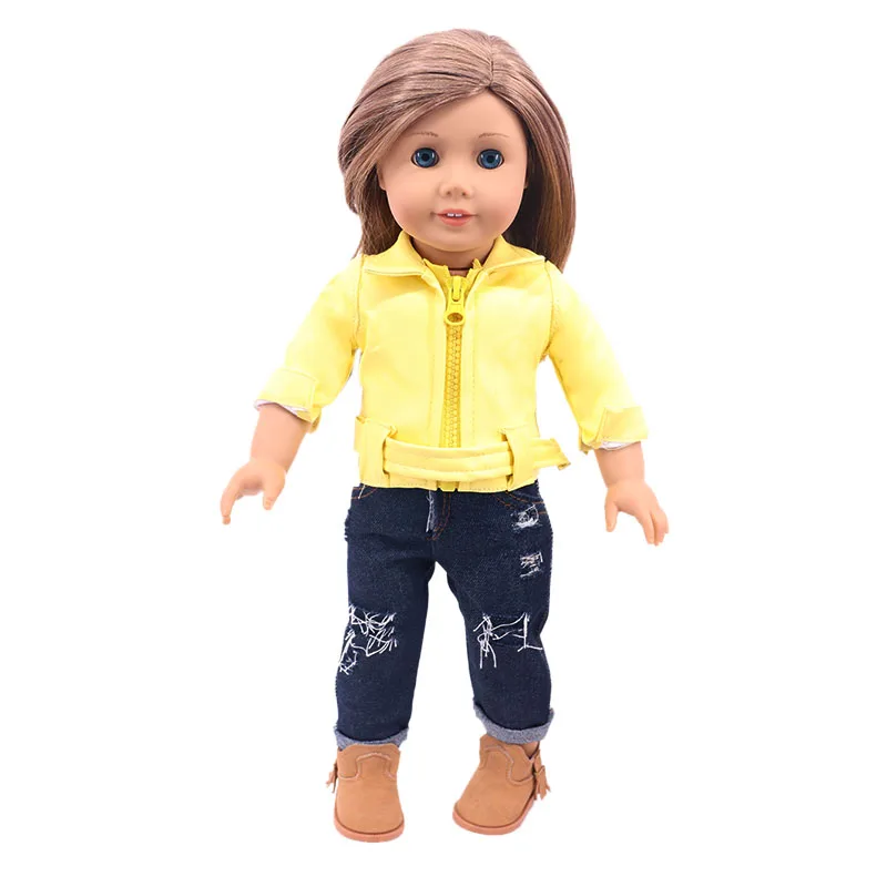 Кукольная одежда кожа + джинсы в байкерском стиле Стиль для 18 дюймовые куклы