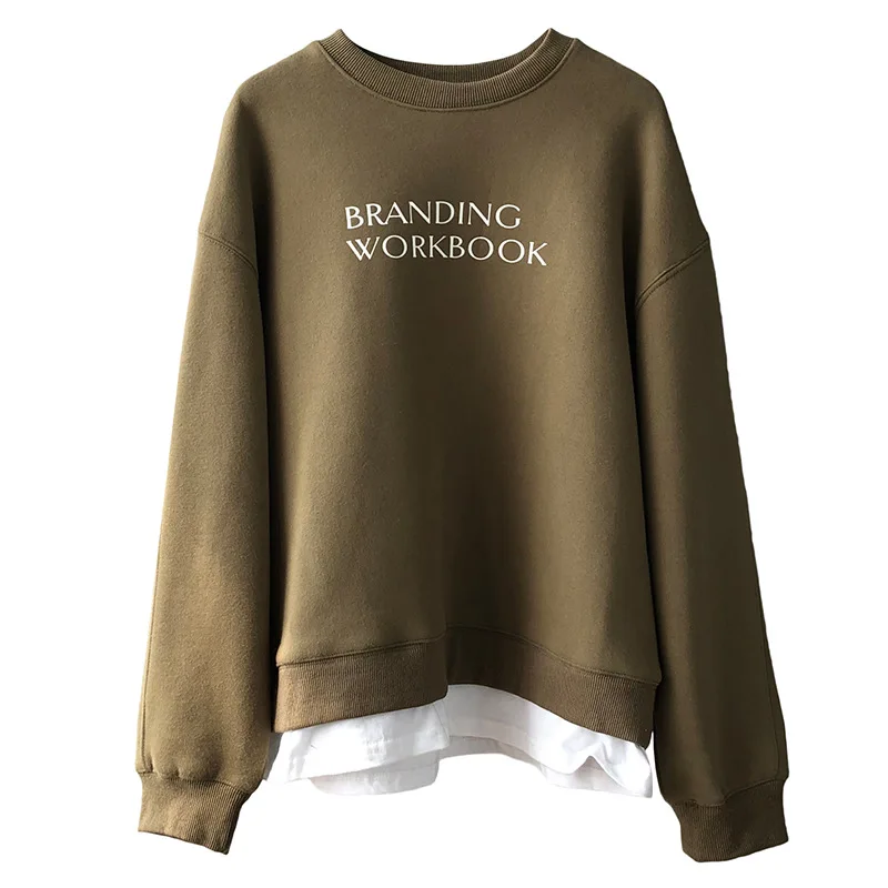 

New Korean Loose Pullovers Letter Head-scratching Velvet Top Female Fake Two-piece fleece Sweatshirt Womens 2020 Autumn/winter