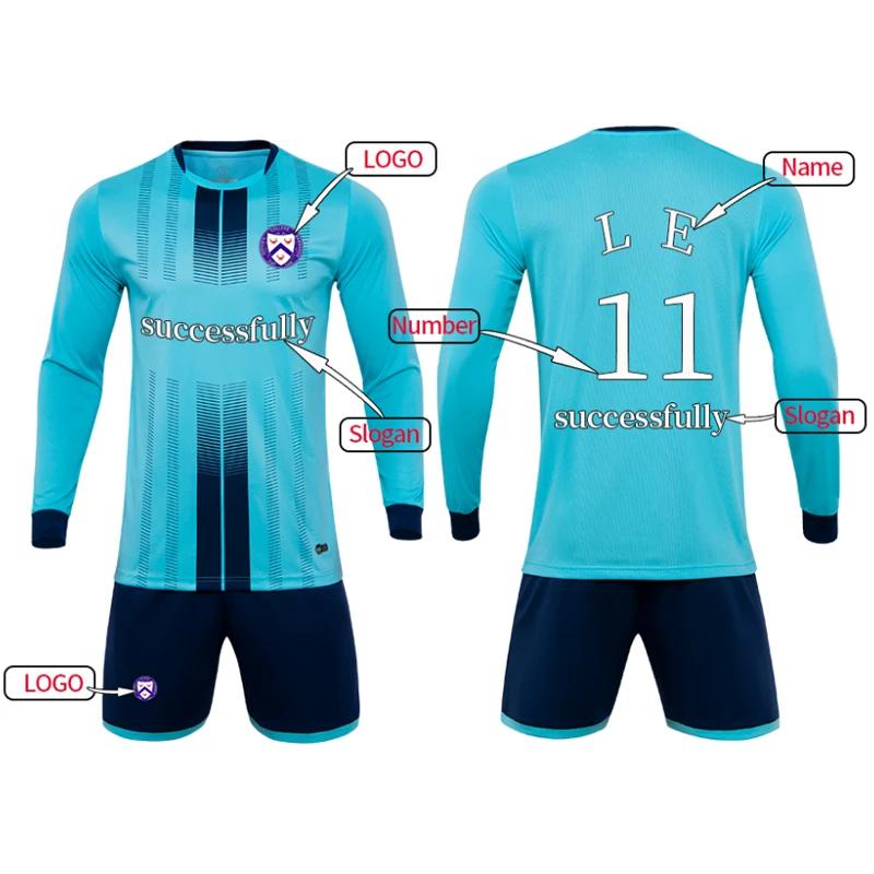 MB-8607 Custom Boys Girls Socce Jersey long sleeve set Adult Kid Plain Football Cheap Children Soccer Uniform Set | Спорт и