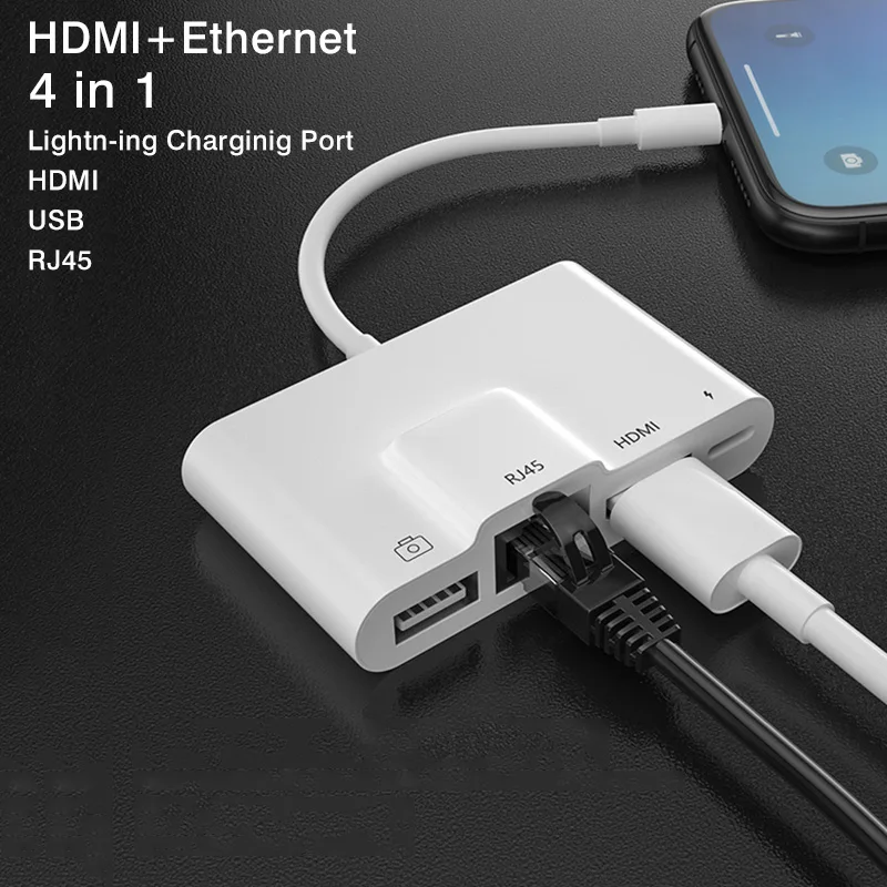 Для Lightning-Ethernet OTG цифровой av-адаптер для iPhone iPad iOS13 с usb-мышью для камеры HDMI RJ45 зарядный порт конвертер
