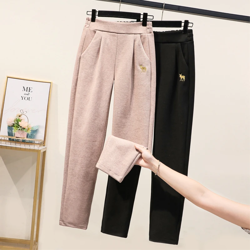 

Брюки женские шерстяные с завышенной талией, Свободные повседневные брюки-султанки в уличном стиле до щиколотки, со шнуровкой, размеры 4XL, 5XL