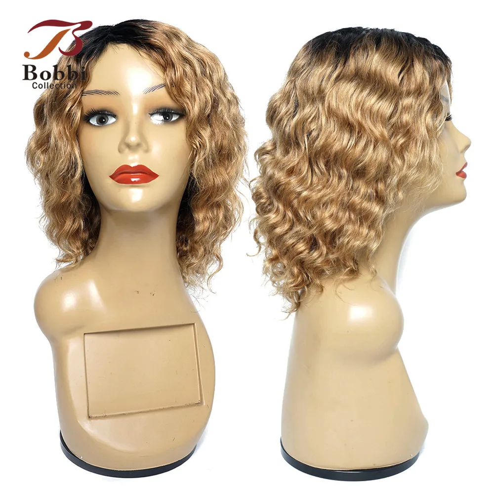 

Bobbi Collection Human Hair Wigs Deep Wave 1B 27 Ombre Honey Blonde Short Curly Wigs Indian Remy Hair Cheap Machine Made Wig