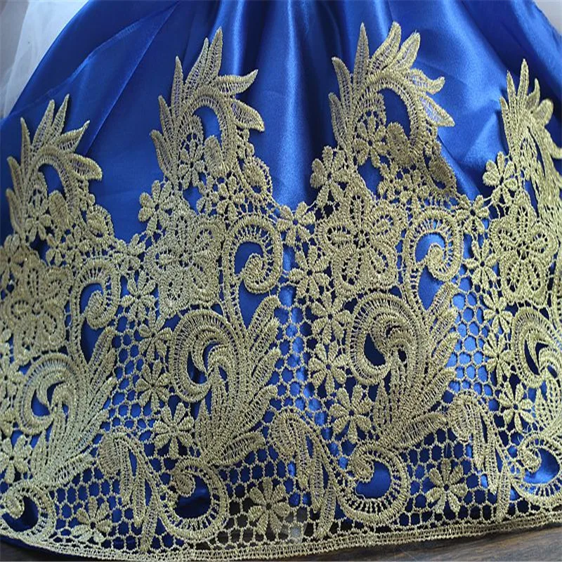 Один ярд высококачественной красивой золотой кружевной вышивки ленты для декорации DIY африканской ткани.