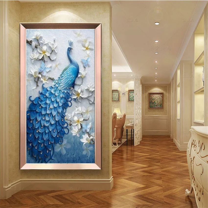 5D алмазная живопись сделай сам картины с синим павлином Стразы вышивка