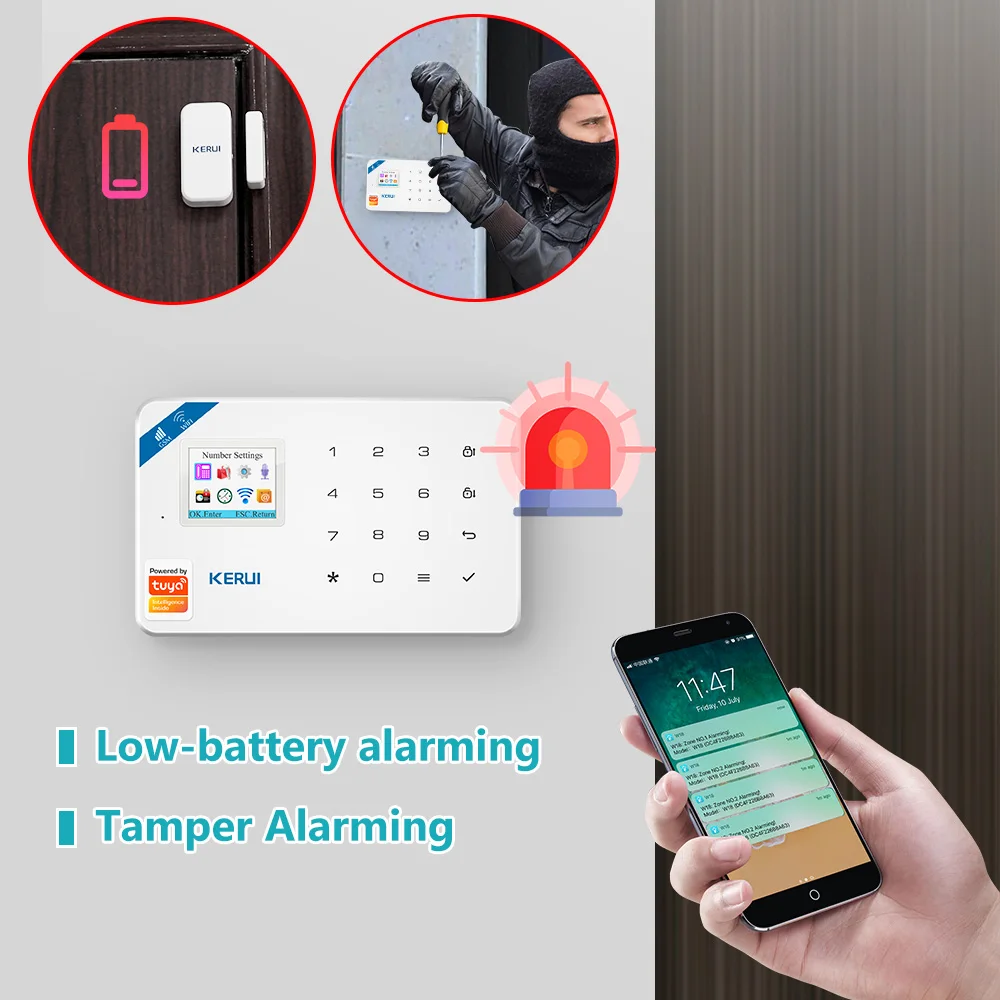 KERUI W181 Home Smart Security Alarm System Wireless WiFi GSM Tuya Control App 1.7 Inch Color Screen Operation Voice Prompt Host |