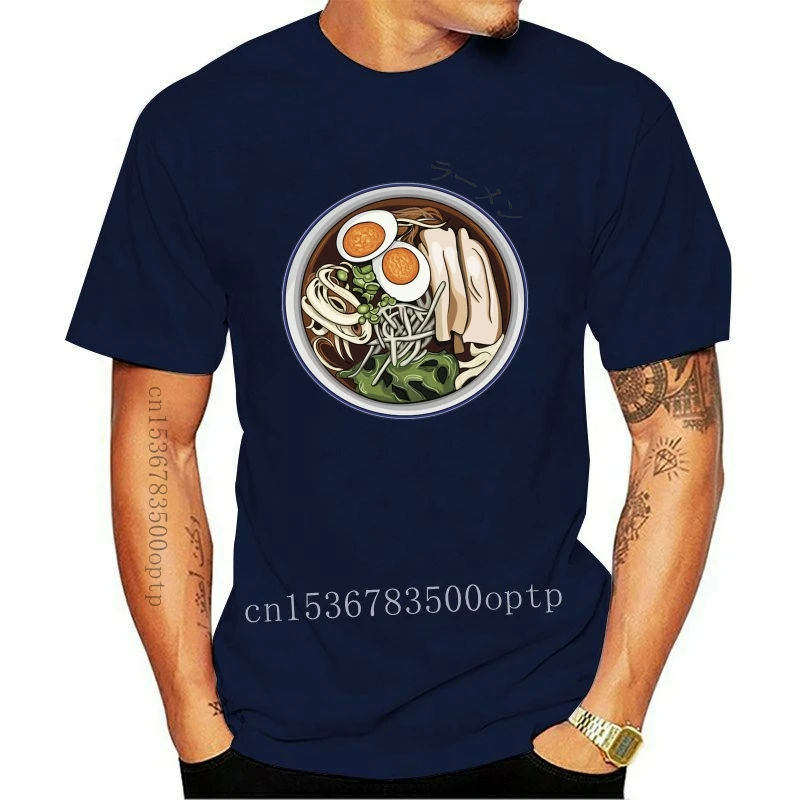 

New Ethnic Food T Shirt Ramen Noodles And Japanese Text Asian Kawaii Eggs Pork Graphic Tee Shirt