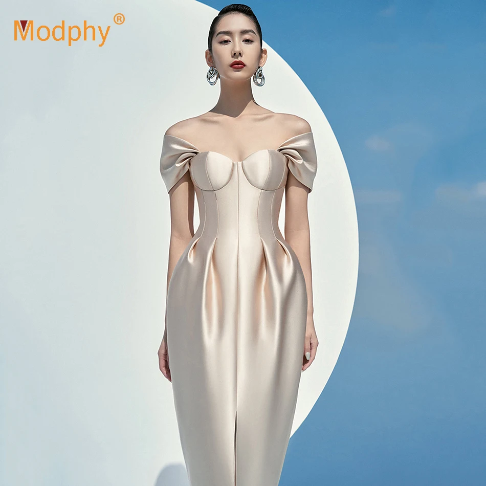 

High Quality 2021 New Elegant Women'S Dress Red Sexy Strapless Slim Evening Runway Party Female Dress