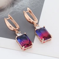 new trend earrings square design long earrings women wedding jewelry rose gold color multicolor natural zircon drop earrings