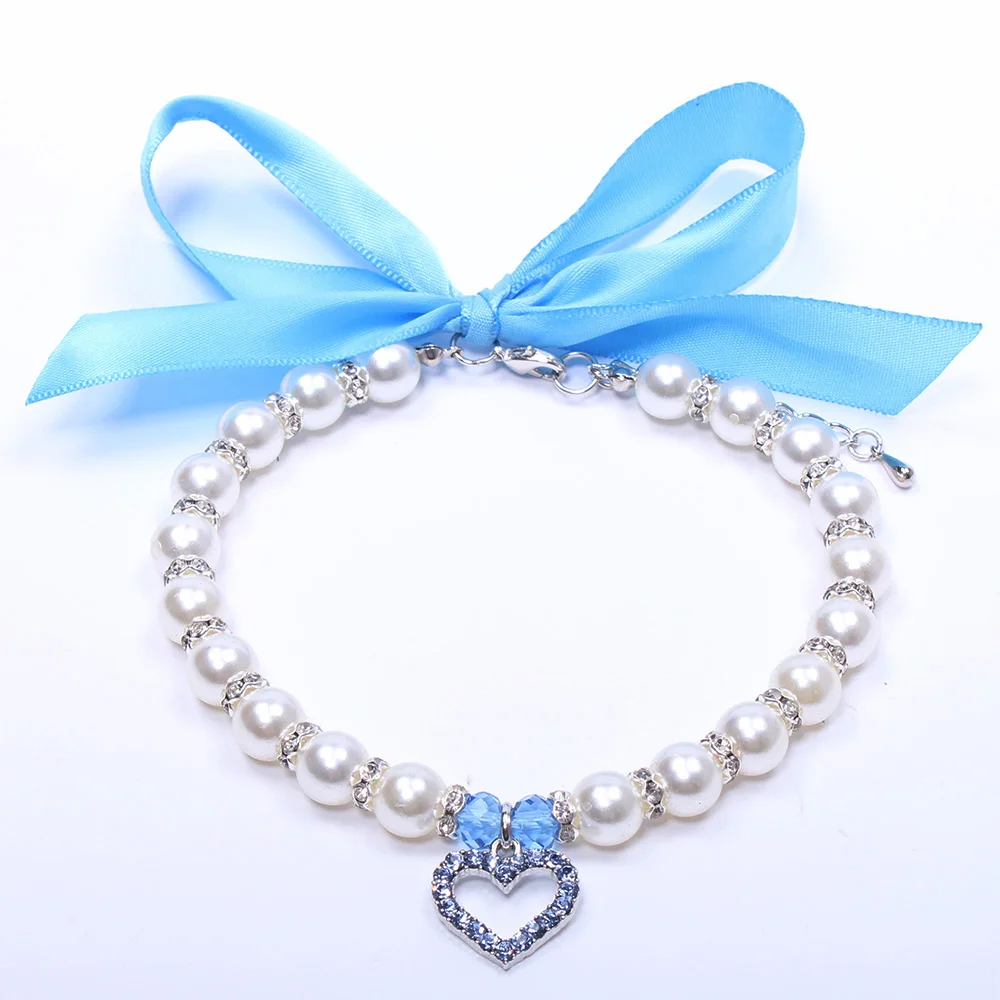 Кошка собака жемчуг ожерелье воротник Bling Сердце Шарм Кулон домашнее животное ювелирные изделия для женщин Щенок Чихуахуа Йоркский регулируемый