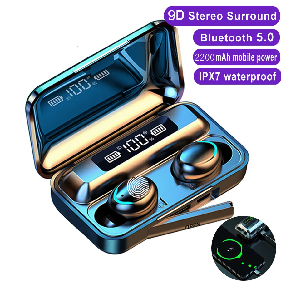 

TWS Bluetooth Earphones 2200mAh Charging Box Wireless Headphone Fone 9D Stereo Sports Waterproof Earbuds Headset with Microphone