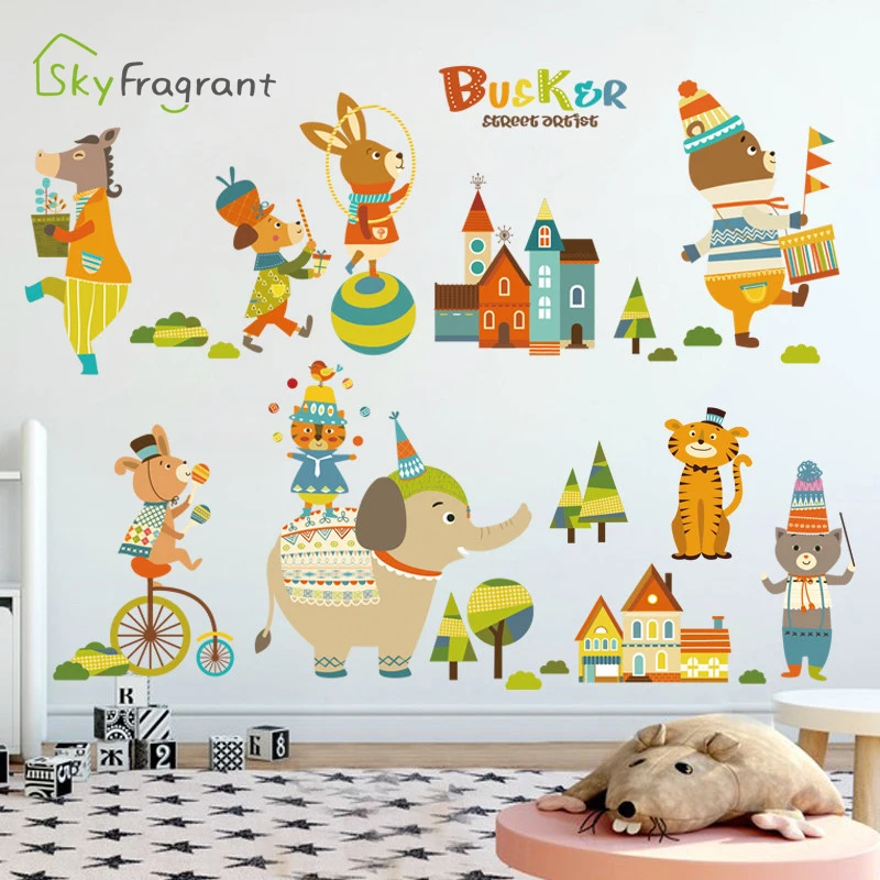 Креативные Мультяшные милые животные декор для детской комнаты фоновая Наклейка