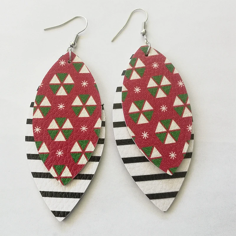 3D рождественские серьги Хэллоуин принт КАПЛЕВИДНАЯ кожа для женщин длинные