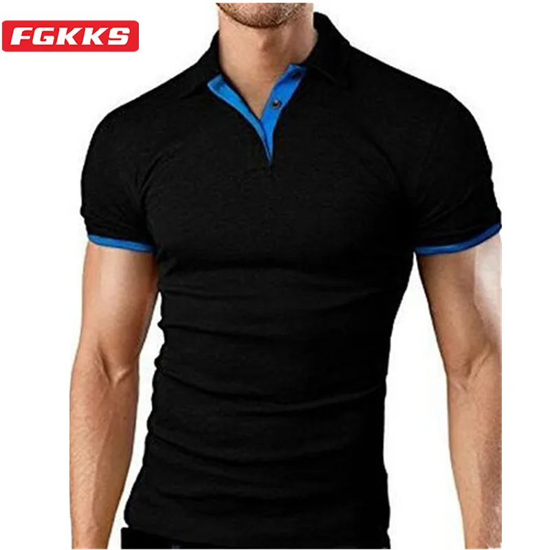 

FGKKS New Men Casual Solid Short Sleeve Polo Shirts Stand Collar Embroidery Fashion Business Polo Shirt Male