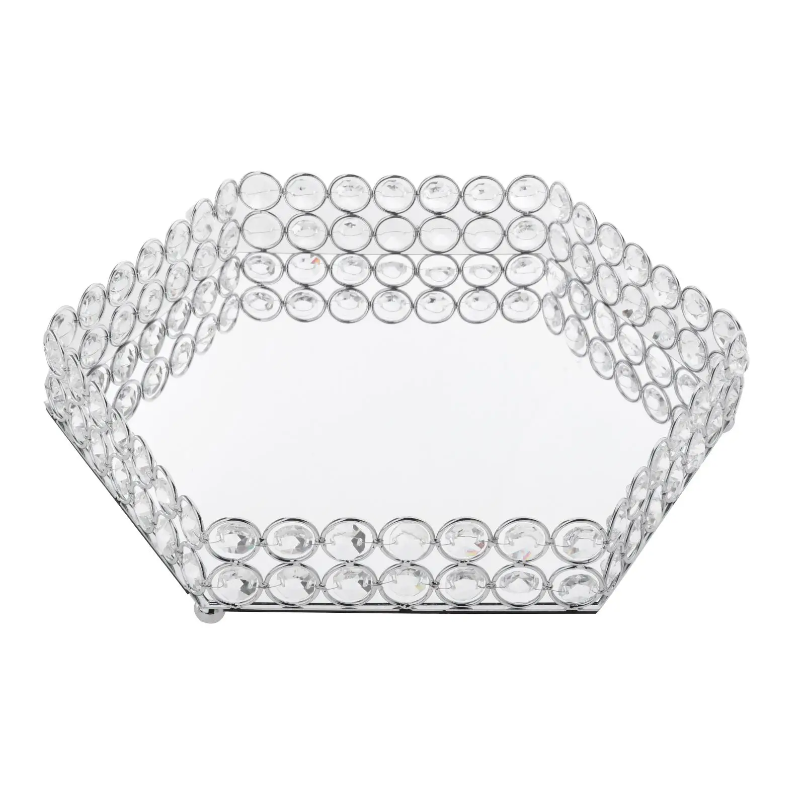 

Shiny Crystal Mirrored Vanity Tray Case Ornate Perfume Organizer Ornaments