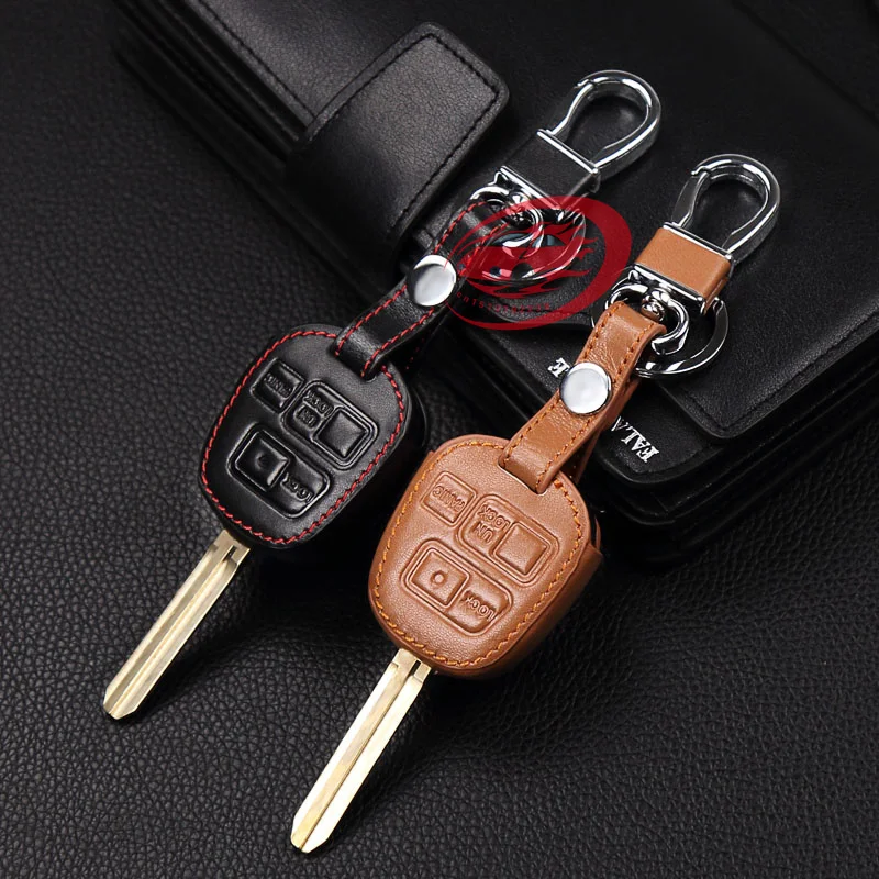 Hot sale car-cover 100% genuine leather car key cover for Toyota Tarago RAV4 Corolla Camry 3 Button remote case | Автомобили и