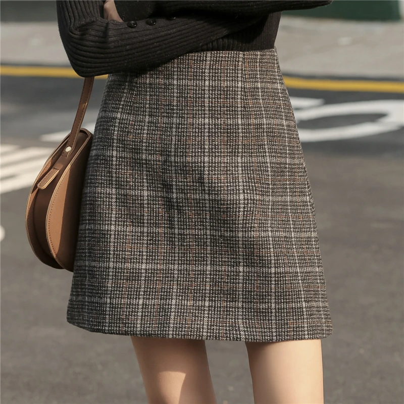 Женская клетчатая трапециевидная юбка модная шикарная Повседневная мини-юбка на