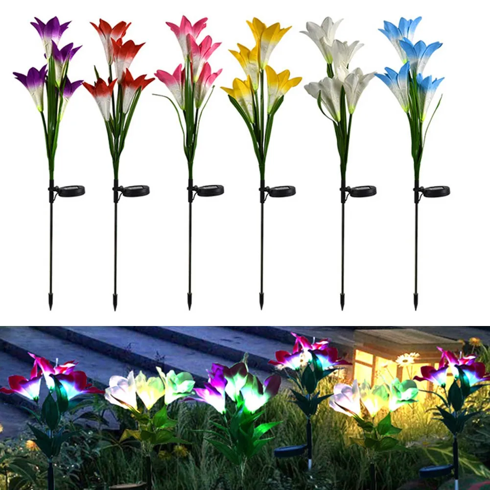 4 светодиодный ные лампы на солнечной батарее в виде цветка лилии колышке