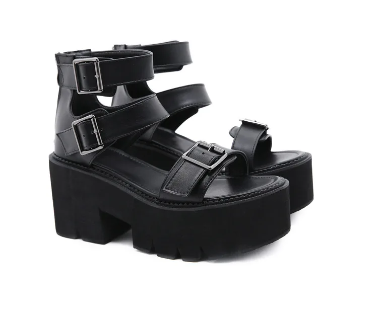 

2021 large new European and American muffin bottom night club hollow leisure thick bottom summer thick heel ROMAN SANDALS