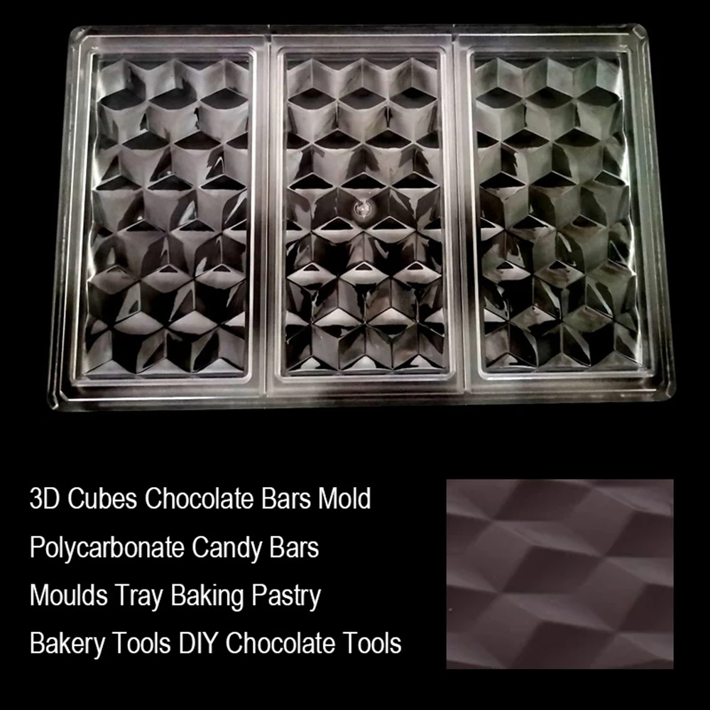 

Candy Molds 3D Cubes Chocolate Mold Polycarbonate Candy Bars Moulds Tray Baking Pastry Bakery Tools DIY Chocolate Tools