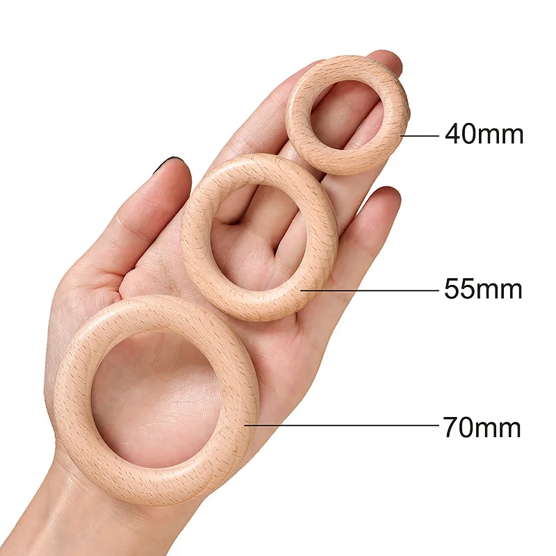 TYRY.HU-mordedor de madera Natural para beb&eacute;, anillos de dentici&oacute;n de grado alimenticio, 40/70mm, colgante de lactancia, juguetes de dentici&oacute;n, 50 Uds.-4