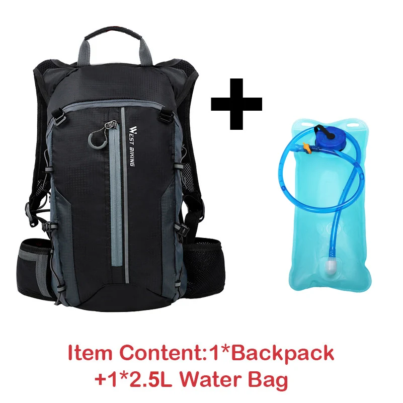 Gray with water bag WEST BIKING сумка для велоспорта, ультралегкий спортивный рюкзак для активного отдыха, велосипедный рюкзак для пешего туризма, альпинизма, путешествий, 10л, сумки для багажа - Цвет: Gray with water bag
