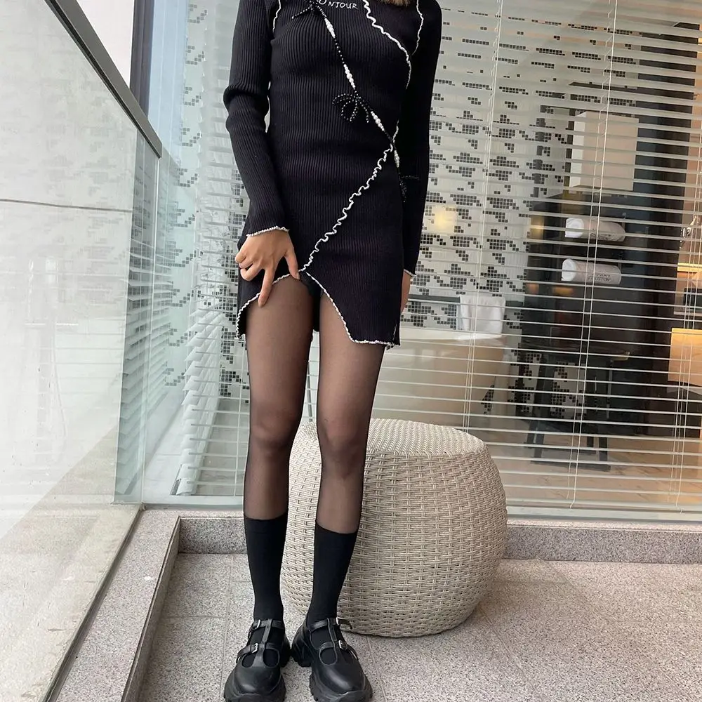 Новые весенне-осенние женские комбинированные колготки черные Соблазнительные