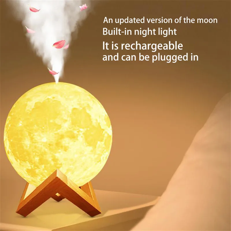 

Moon Lamp Night Light 3D Print Moonlight LED Dimmable Rechargeable Bedside Table Desk Lamp with 880ML Air Humidifie USB Charging