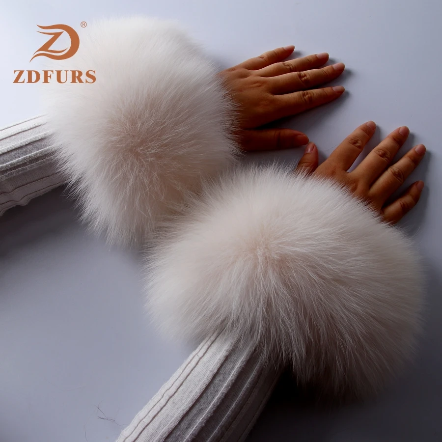 ZDFURS* высококачественные манжеты из лисьего меха горячая Распродажа наручных грелок из натурального Лисьего меха манжета для рук теплые женские браслеты браслет из натурального меха перчатки - Цвет: beige