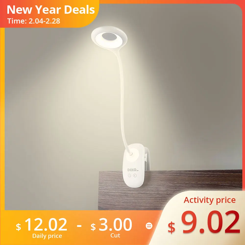 

DEKO Table Lamp LED Desk Touch Switch Clip Study Reading Light USB Rechargeable Desktop Night Light Adjustable LED Lamp