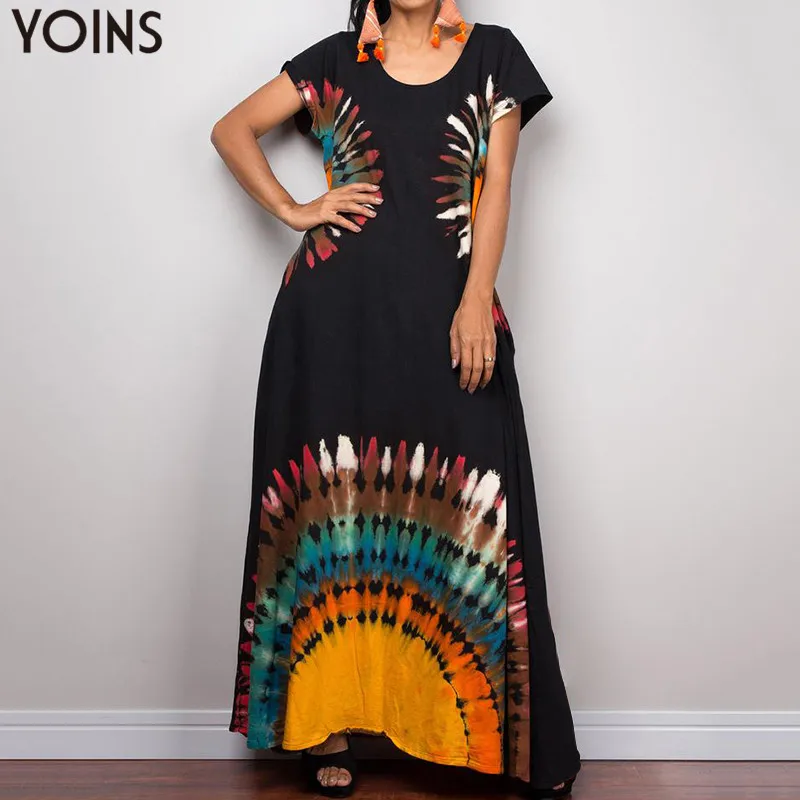 YOINS 2020 Летнее Длинное повседневное платье в богемном стиле с принтом размера плюс