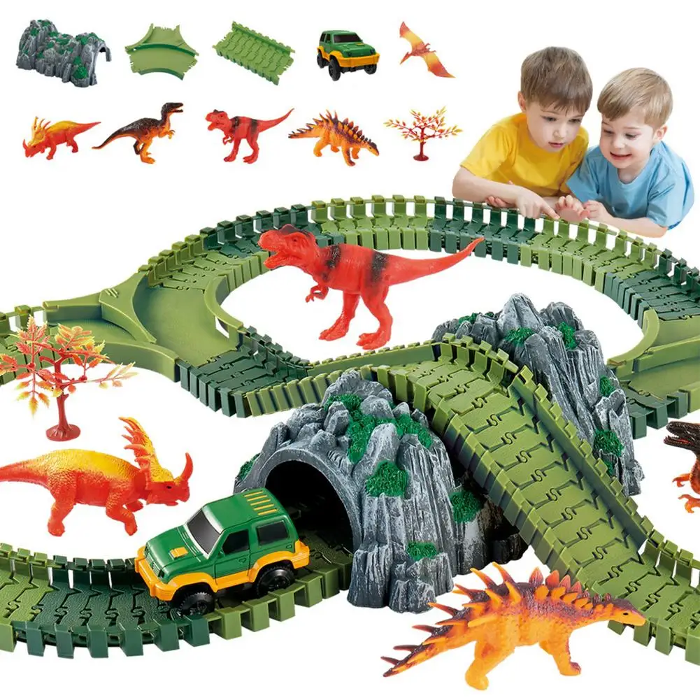 

Игрушечный трек-Динозавр для детей 144-шт гибкий гоночный трек Игровой Набор для мальчиков Игрушки включает в себя динозавры автомобиль и ак...