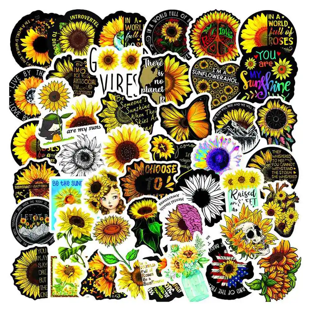 

50Pcs Sunflower You Are My Sunshine Stickers DIY Scrapbook For Laptop Guitar Car Helmet Classic Toy Sticker