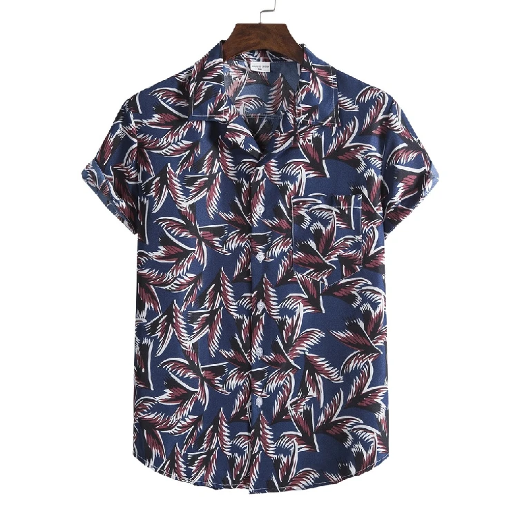 Рубашка мужская с гавайским принтом v образный вырез Повседневная пляжная