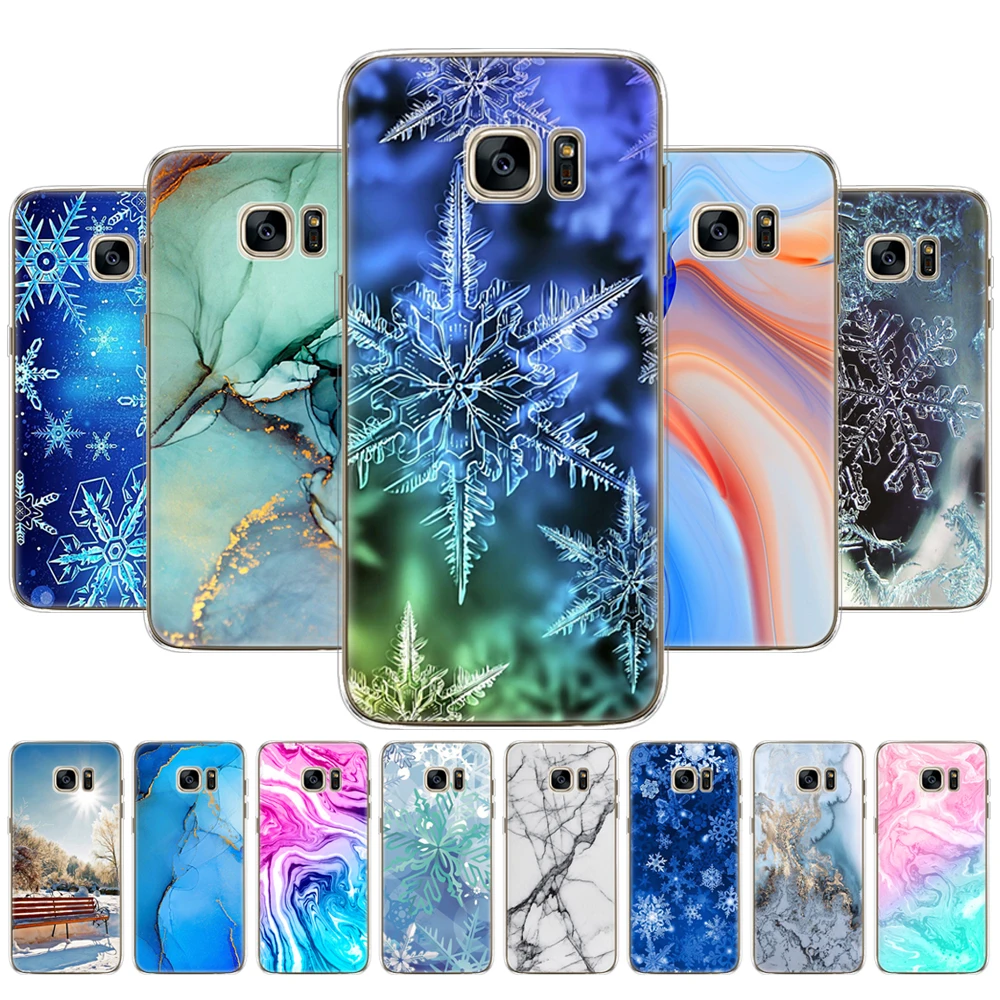 Чехол для Samsung S6 G920 G920F G920A чехол Galaxy edge G925F G925I G925A G925T с мраморными снежинками зима