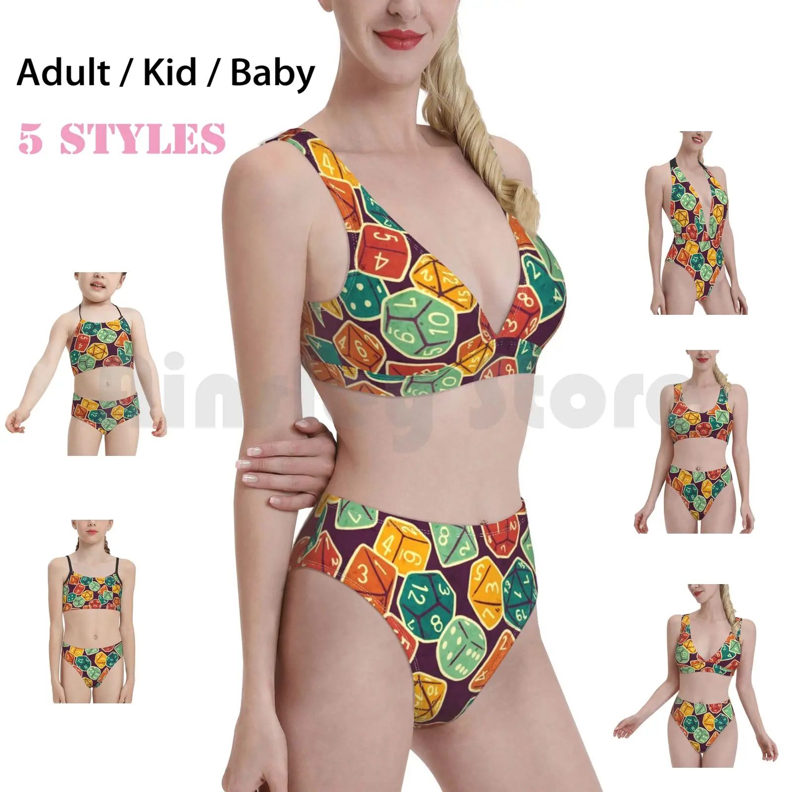 

Мешок для костей, купальник, бикини с подкладкой, высокой талией, игральные кости D20, многогранные кости, ролевые игры D, настольные игры для и...