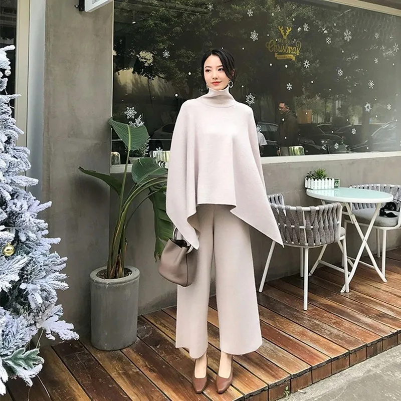 Новинка Зимний вязаный комплект из 2 предметов Женский однотонный топ с высоким