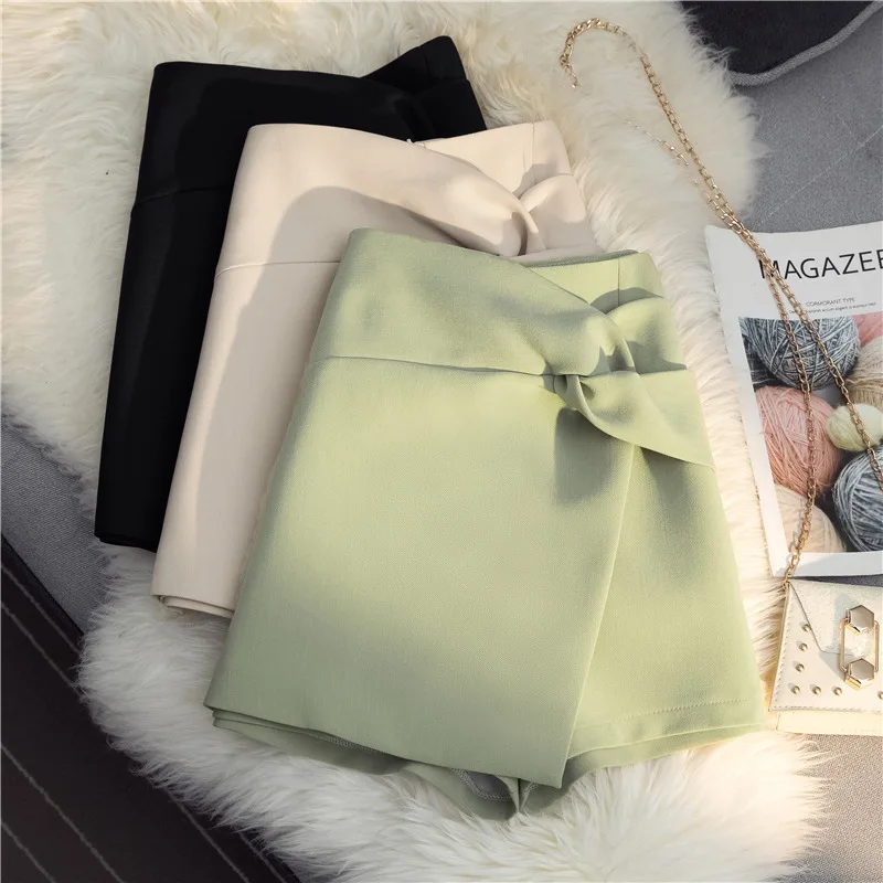 

Irregular Green Shorts Women 2021 Summer Autumn New All-Matching High-Waisted Trousers Wide Leg Short Femme Apricot Black