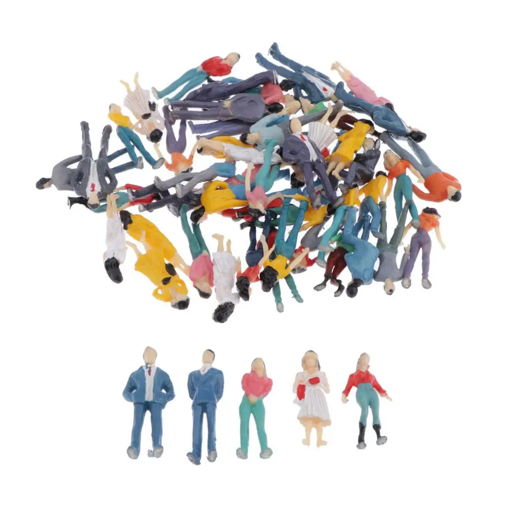 

50 Set Mini People Figurines 1/50 Model Trains Architectural Plastic People Figures Tiny People for Miniature Scenes, 35mm Tall