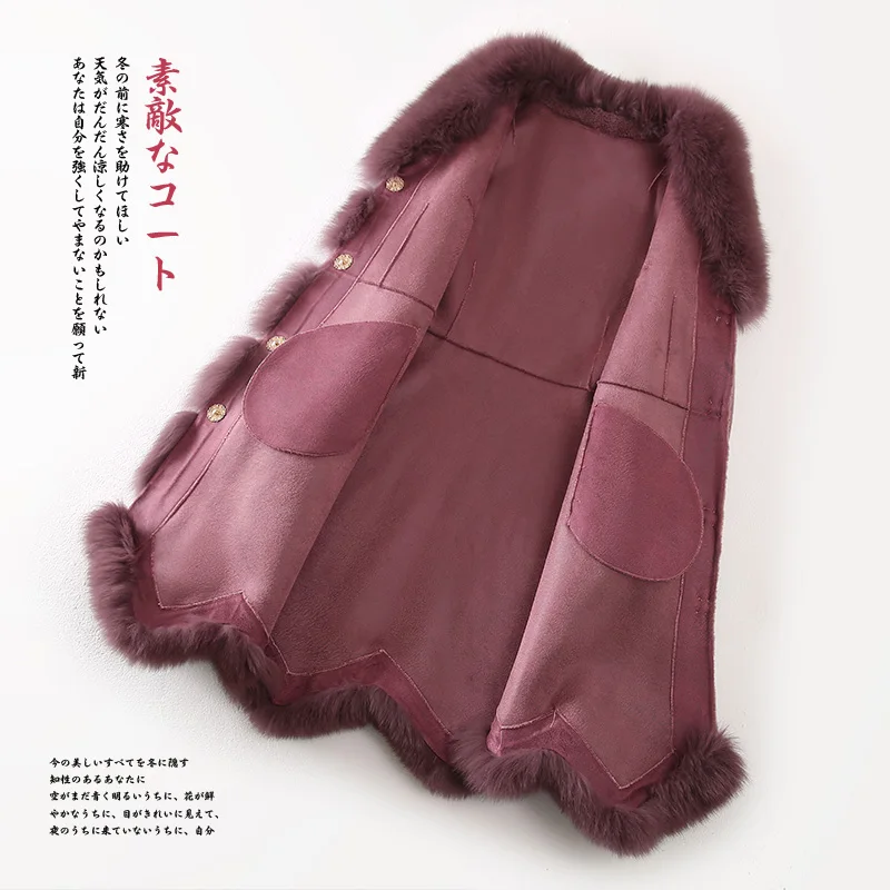 

JCHB 2021 Fashion Women's Fur Coat 100% Wool Woman Jacket Warm Winter Clothes Women Fox Fur Collar Elegant Ropa Para Mujer Pph2